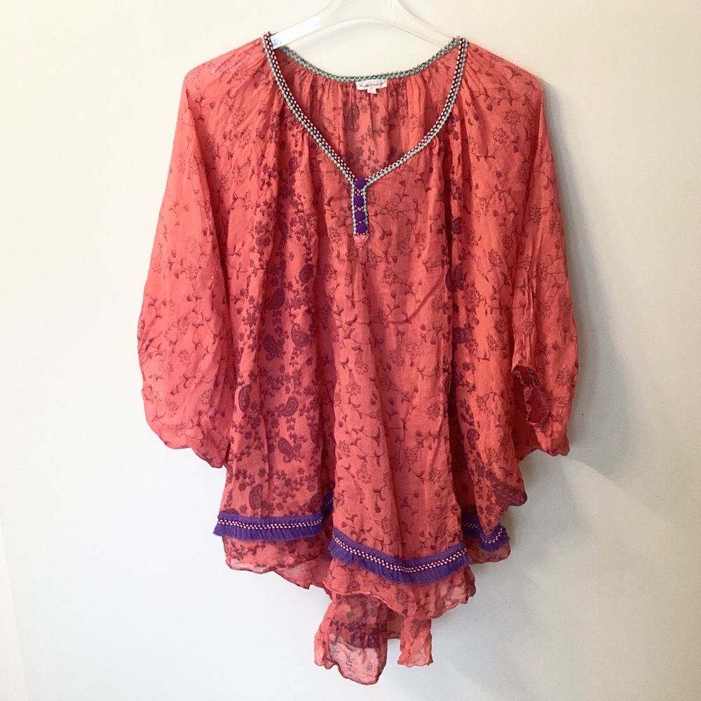 Poupette St Barth Cotton Gauze Floral and Paisley Poncho Swim Coverup - One Size